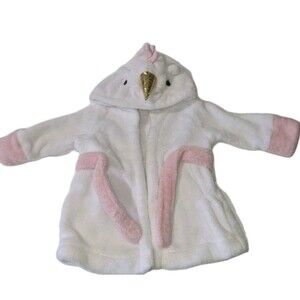 Cloud Island Okeo-Tex Baby White Pink Unicorn Hooded Bath Robe 6-9 Months